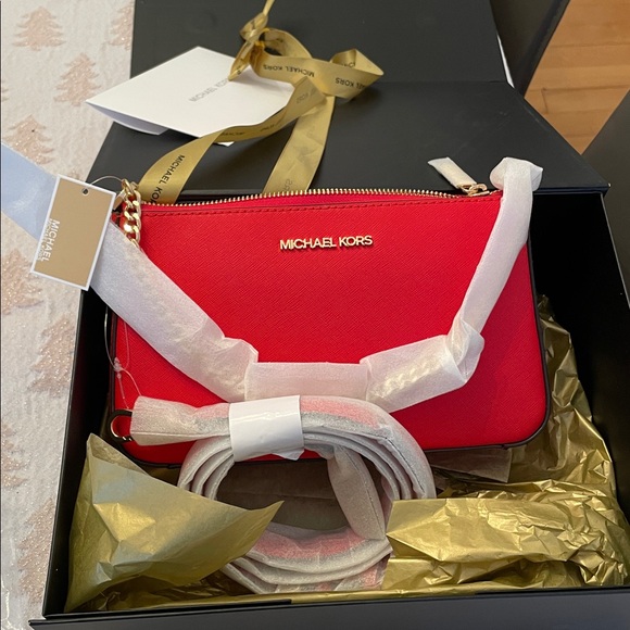 Michael Kors Handbags - Michael Kors Vibrant Red Crossbody with Gold Accents